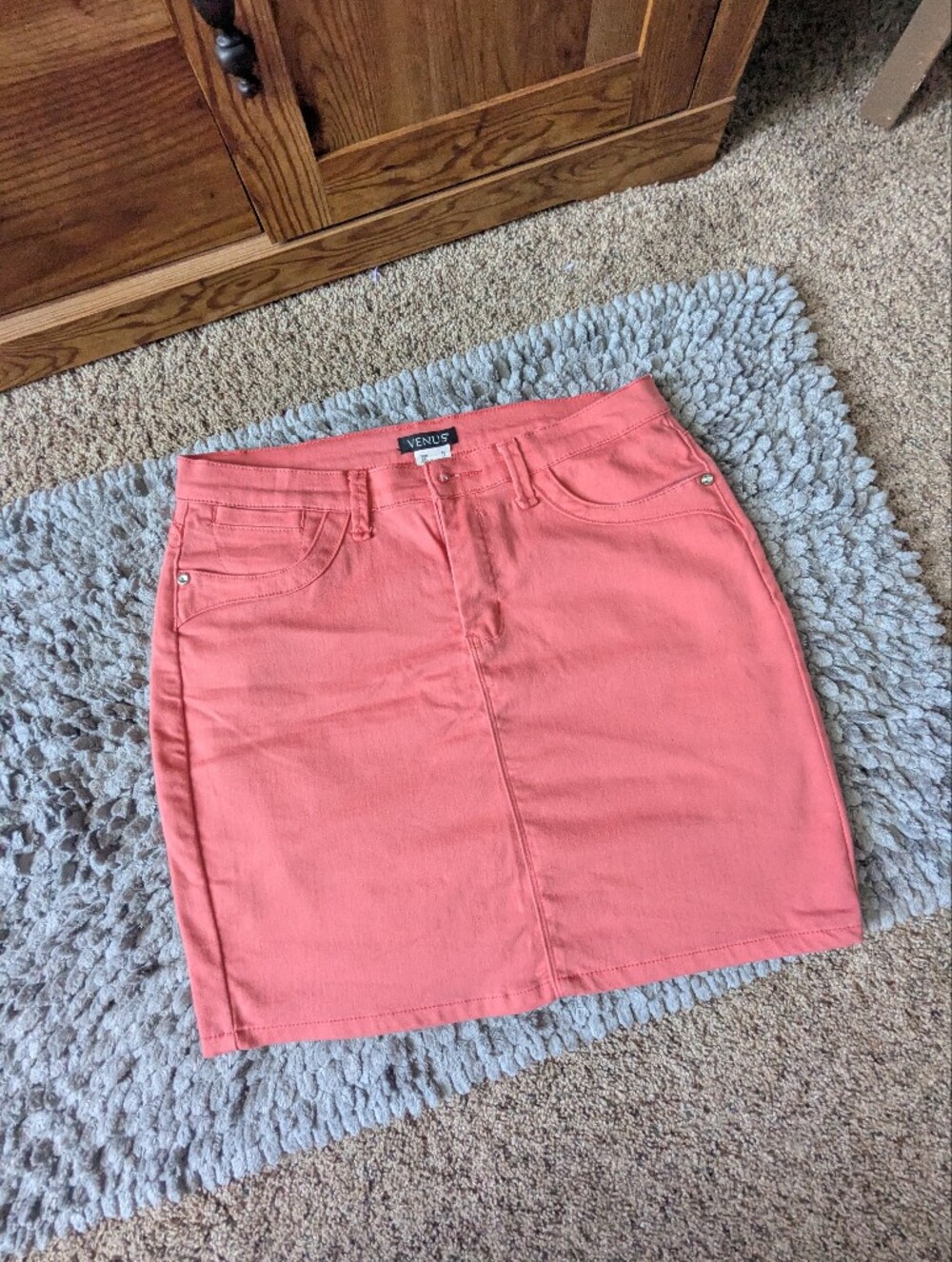 VENUS Coral-Orange Slim Pencil Skirt